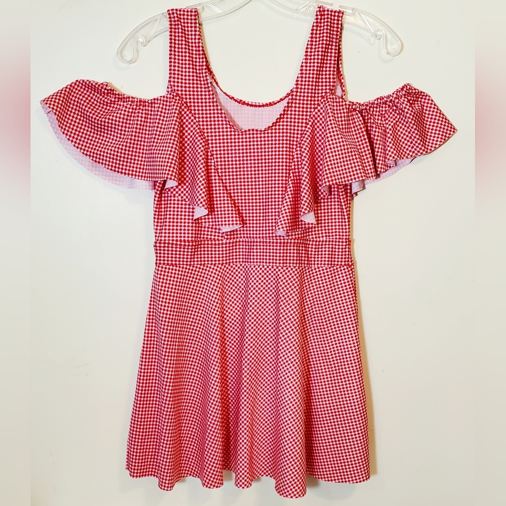 Vintage Gingham Swimsuit Dress PTP- 13" (Interior Has Been Removed)